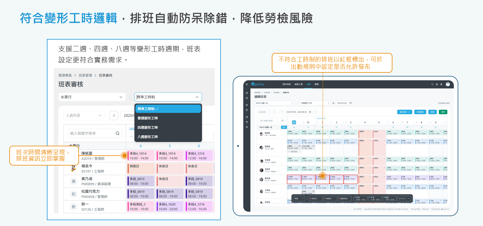 Apollo人資系統-智慧排班內建法規檢核