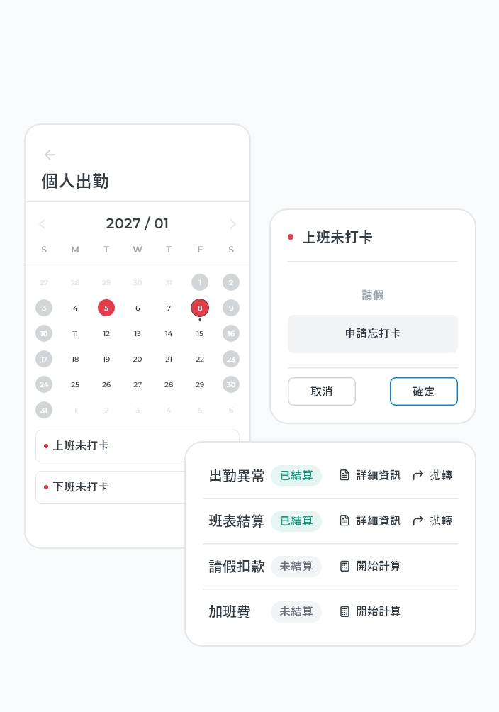 系統自動判斷出勤狀態,異常即時推播