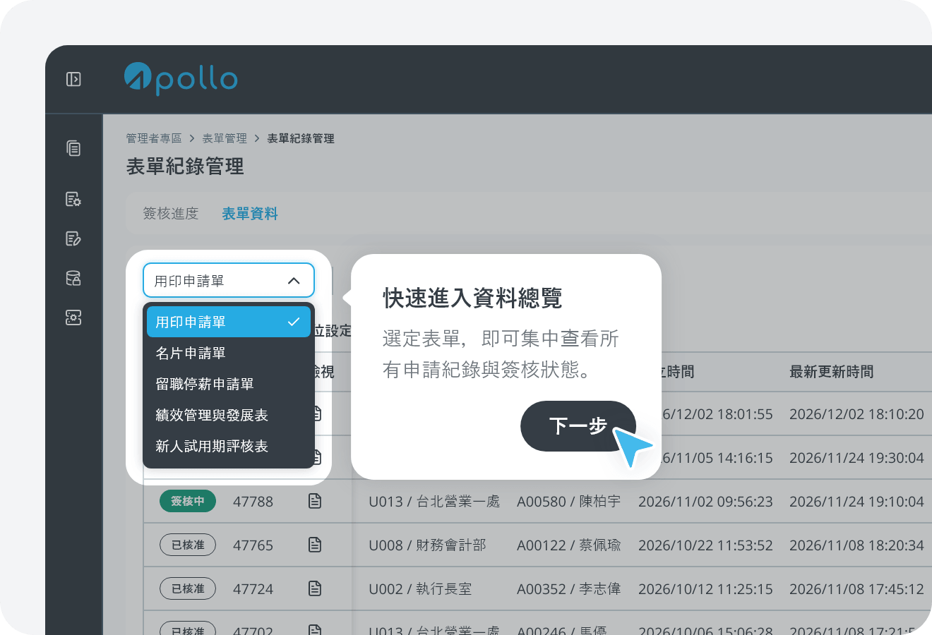 進入資料管理頁面