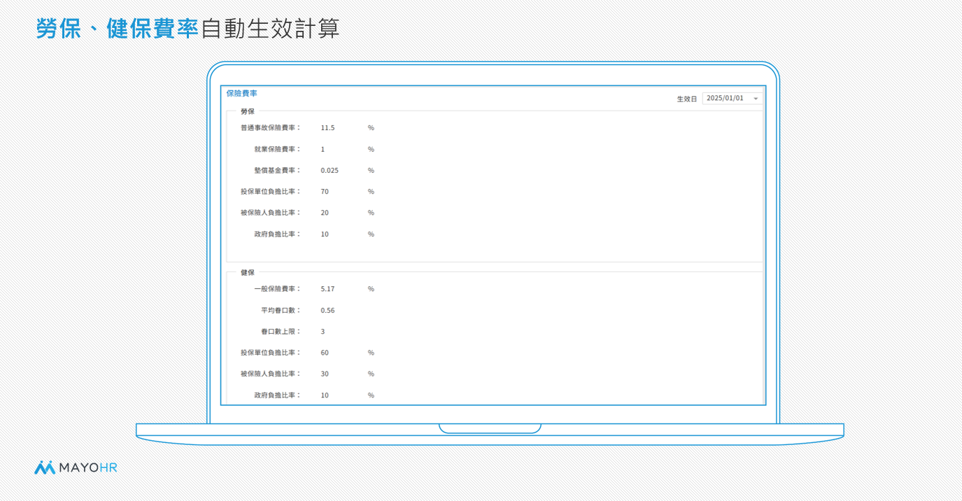 Apollo薪資計算系統勞保與健保費率自動生效計算