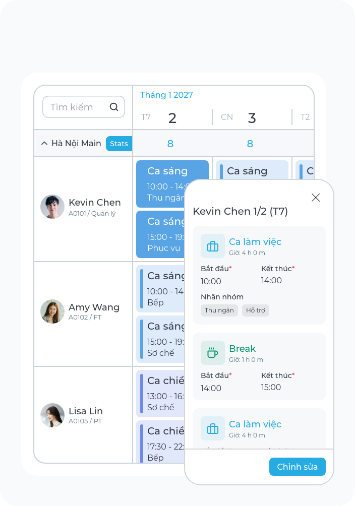Xem ca, quản lý dễ dàng