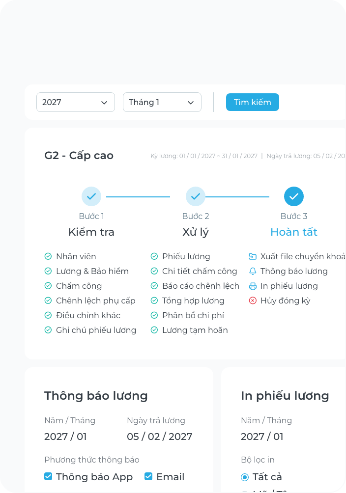 Bảng điều khiển xử lý bảng lương 3 bước