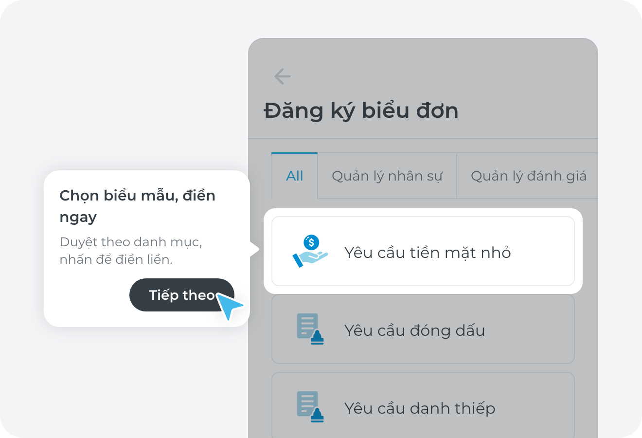 Vào khu vực đăng ký