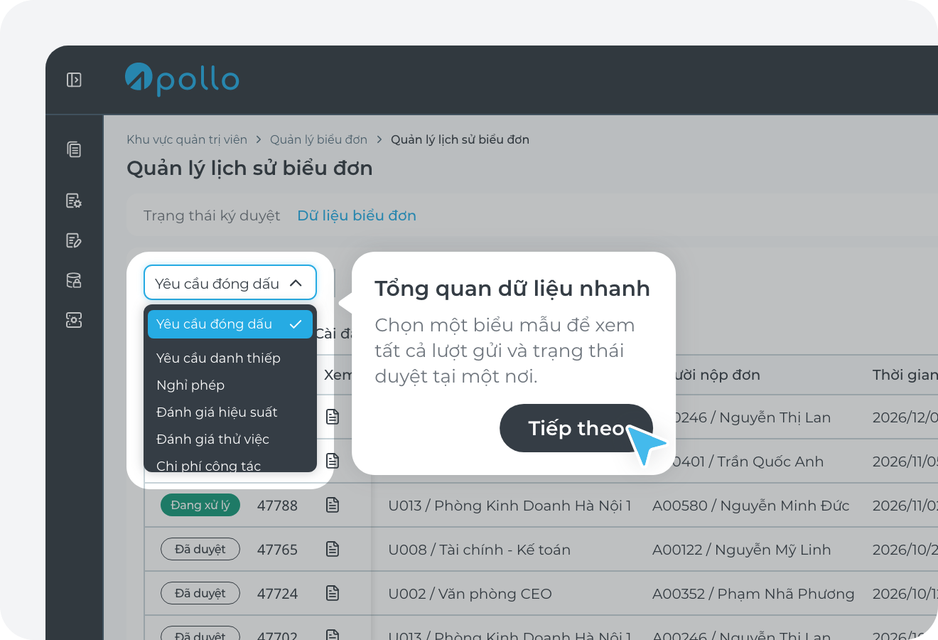 Vào trang quản lý dữ liệu