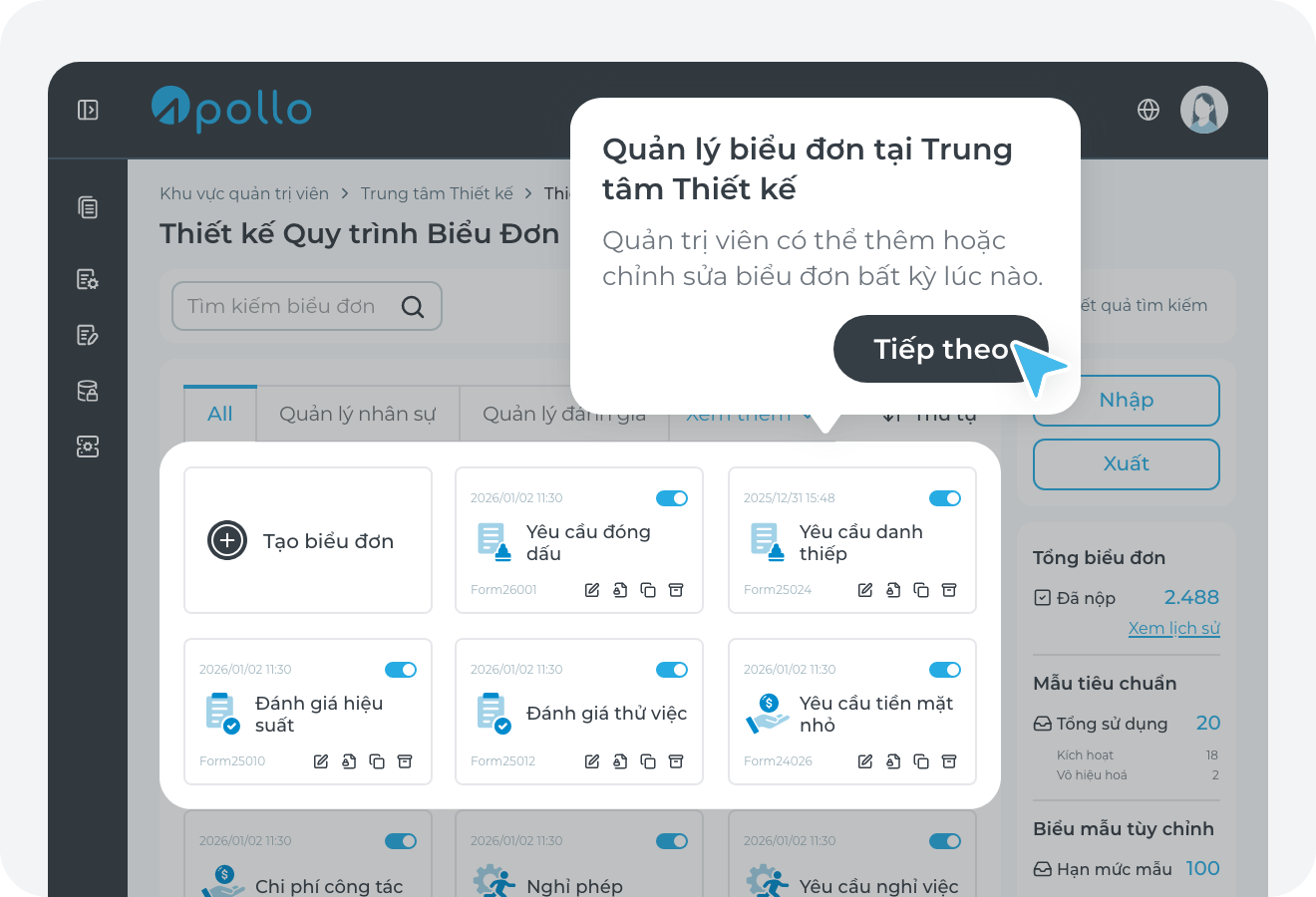 Vào trung tâm thiết kế biểu đơn